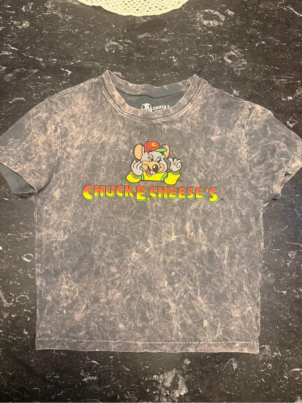 Chuck E. Cheese's Washed Black Graphic Crop Top